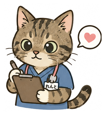イメージキャラクター「れんと」がカルテを持って記録しているイラスト